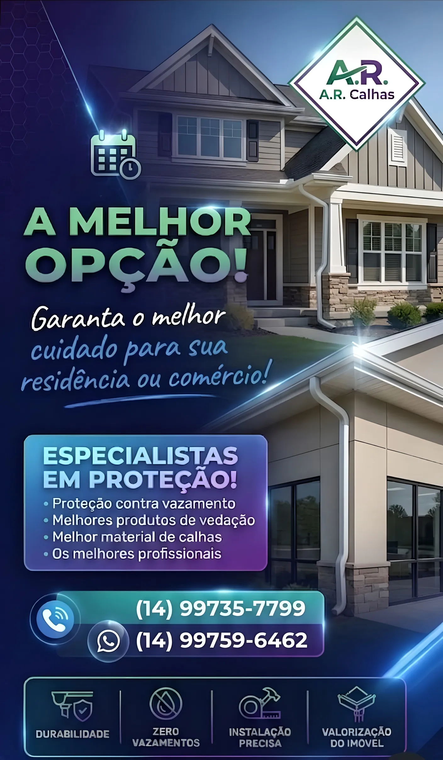A.R. Calhas: a melhor opção, especialistas em proteção contra vazamento, com os telefones (14) 99735-7799 e (14) 99759-6462